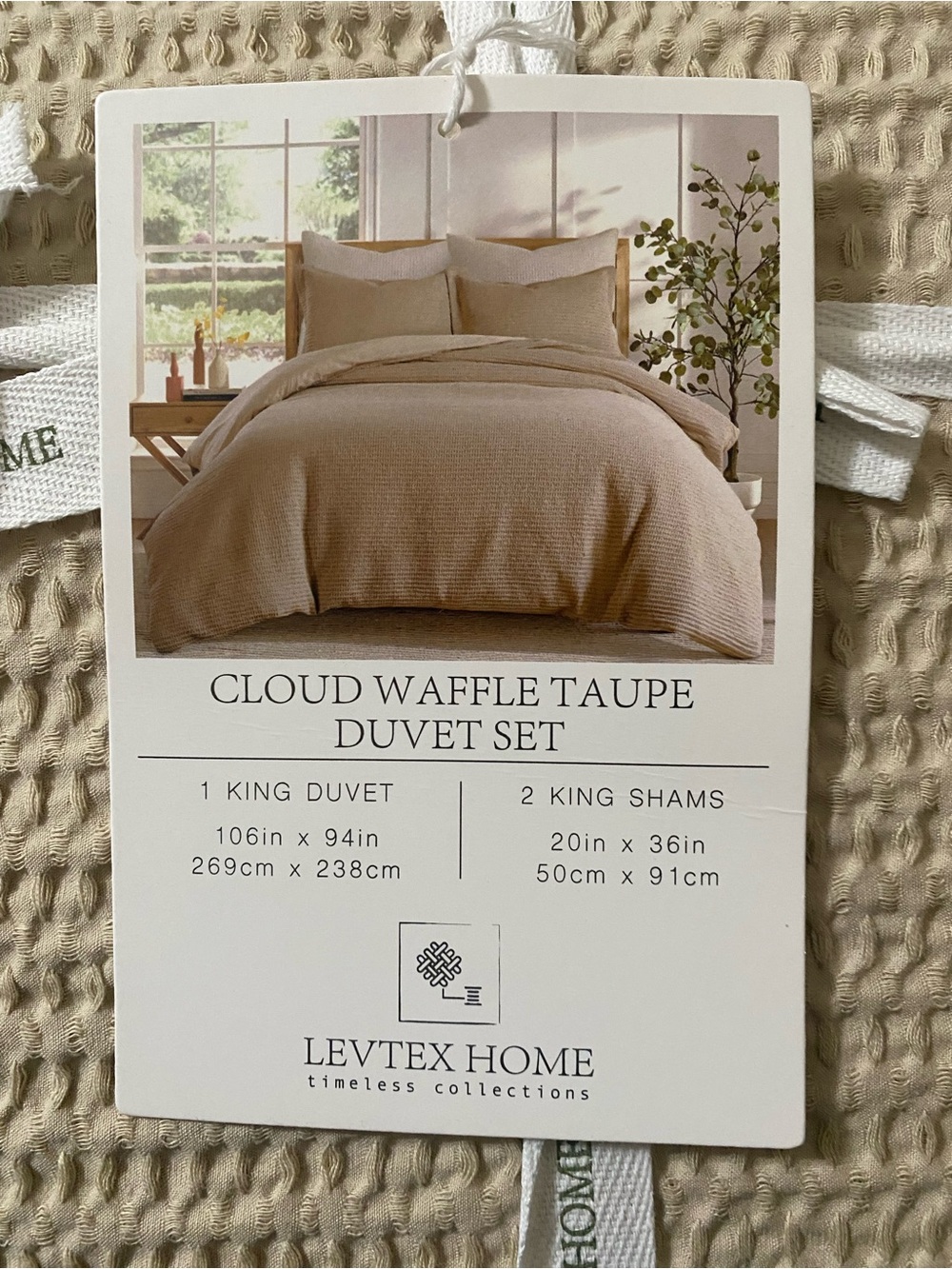 Levtex Home Cloud Waffle KING / CAL Duvet Cover & Shams Set 100% Cotton TAUPE